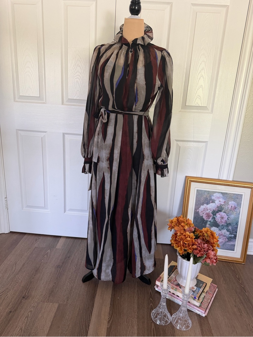 Banana Republic Striped Maxi Dress in Black, Gray & Burgundy